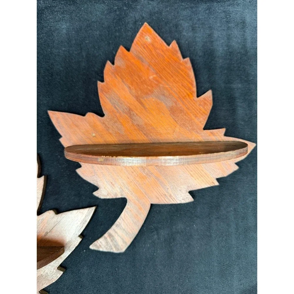 Vintage Rustic Wood Maple Leaf Wall Shelf Shelves (2) Cabin Core Canada Leaves